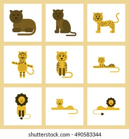 assembly flat icons nature cartoon tiger lioness panther leopard