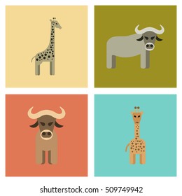 assembly flat icons nature giraffe bull