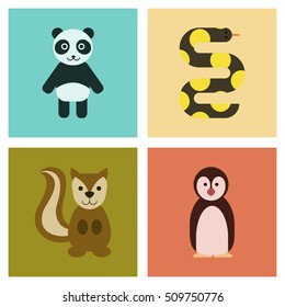 assembly flat icons nature Panda bear snake squirrel penguins