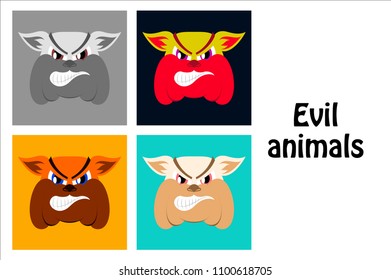 assembly of flat icons on theme evil animals bulldog
