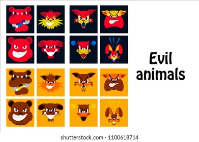 assembly of flat icons on theme evil animals