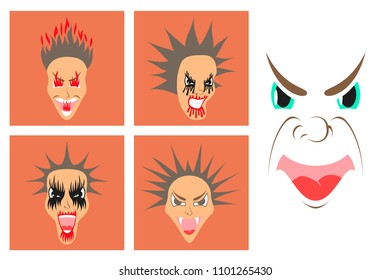 assembly of flat icons on theme evil faces