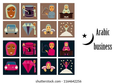 assembly of flat icons on theme Arabic business