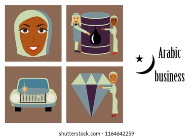 assembly of flat icons on theme Arabic business