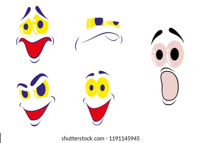 assembly of flat icons on theme Cartoon face funny emotion