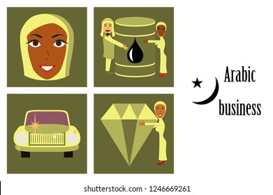 assembly of flat icons on theme Arabic business