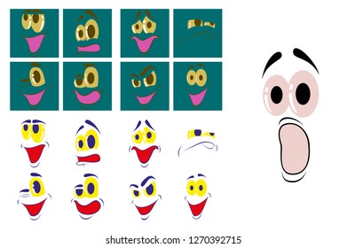 assembly of flat icons on theme Cartoon face funny emotion