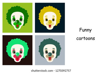 assembly of flat icons on theme funny cheerful clowns