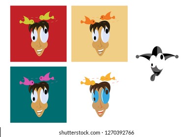 assembly of flat icons on theme humor dizzy man