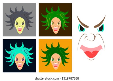 assembly of flat icons on theme evil faces
