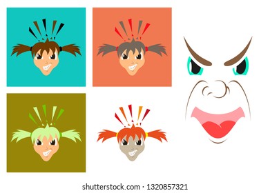 assembly of flat icons on theme evil faces