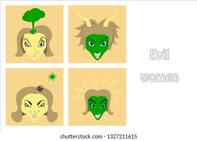 assembly of flat icons on theme evil women