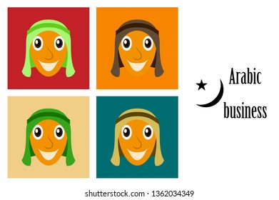 assembly of flat icons on theme Arabic business arabic man smiling