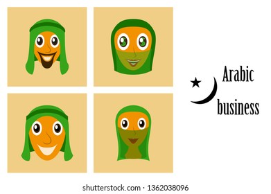 assembly of flat icons on theme Arabic business arabic people smiling