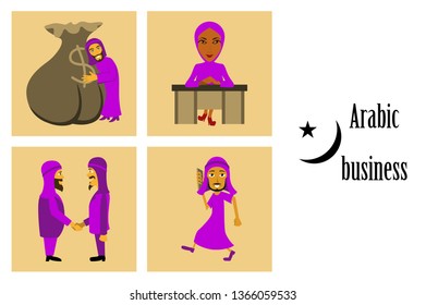 assembly of flat icons on theme Arabic business