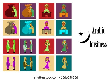 assembly of flat icons on theme Arabic business