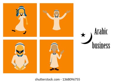 assembly of flat icons on theme Arabic business arabic man smiling