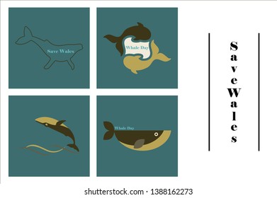 assembly of flat icons on theme Save whales