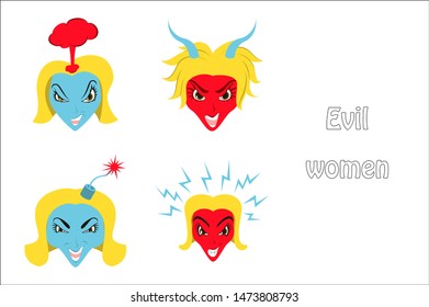 assembly of flat icons on theme evil women