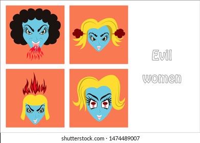 assembly of flat icons on theme evil women