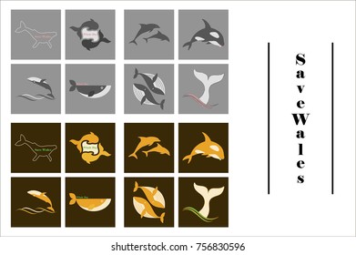 assembly of flat icons on theme Save whales