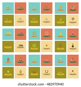 assembly flat icons rocket geography physics science languages history math biology chemistry lesson