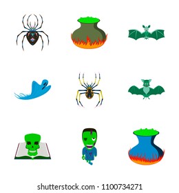 assembly flat illustration cute bat spider book skull ghost cauldron zombie men