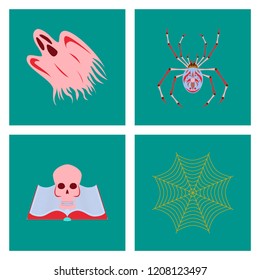 assembly flat illustration ghost spider book skull spider web