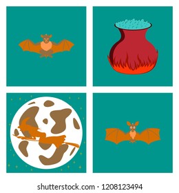 assembly flat illustration potion cauldron bat Full Moon witch