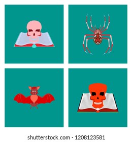 assembly flat illustration spider bat book skull zombie men