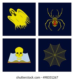 assembly flat illustration zombie men ghost spider book skull