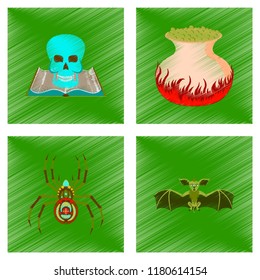 assembly flat shading style icon halloween danger spider book skull cauldron bat