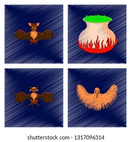 assembly flat shading style icon potion cauldron bat ghost