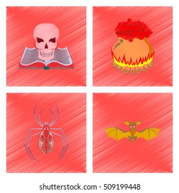 assembly flat shading style icon book skull potion cauldron spider bat