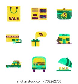assembly of flat shading style icon gifts and discounts