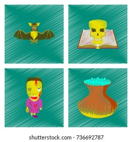 assembly flat shading style icon of spider bat book skull zombie men