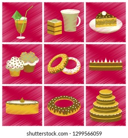 assembly flat shading style icons Desserts for coffee