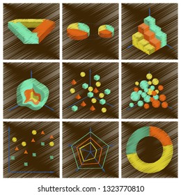 assembly flat shading style icons Economic graphs