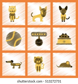 assembly flat shading style icons pets and accessories