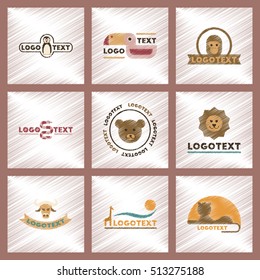 assembly flat shading style icons logo bear lion giraffe penguin snake monkey bird bull