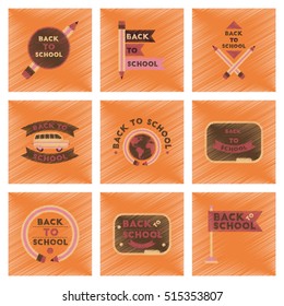 assembly flat shading style icons Back to school pencil Globe bus flag