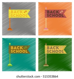 assembly flat shading style icons Back to school flag