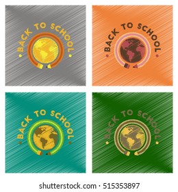 assembly flat shading style icons Back to school globe