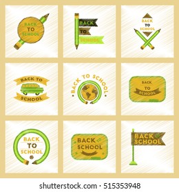 assembly flat shading style icons Back to school pencil Globe bus flag