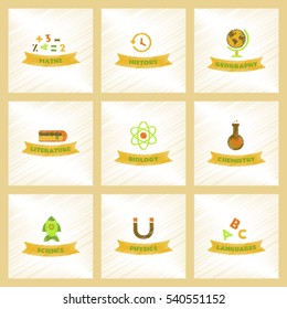 assembly flat shading style icons rocket science geography physics languages history math biology chemistry lesson