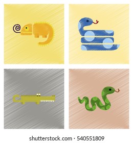 assembly flat shading style icons exotic wild reptiles