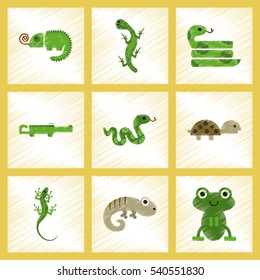 assembly flat shading style icons exotic wild reptiles