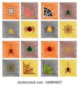 assembly flat shading style icons halloween spider web