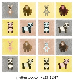 assembly flat shading style icons Panda monkey rabbit