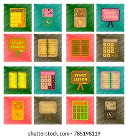 assembly flat shading style icons office pins notebook calculator board